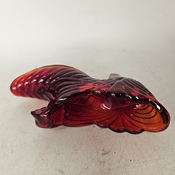Vintage ruby red Fenton ribbed glass slipper with cat - Picture 2 of 6